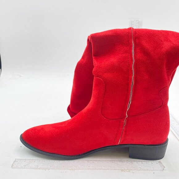 Red Almond Toe Knee High Boots with Partial Zipper Stretchy Dressy Long Boot - Picture 2 of 7